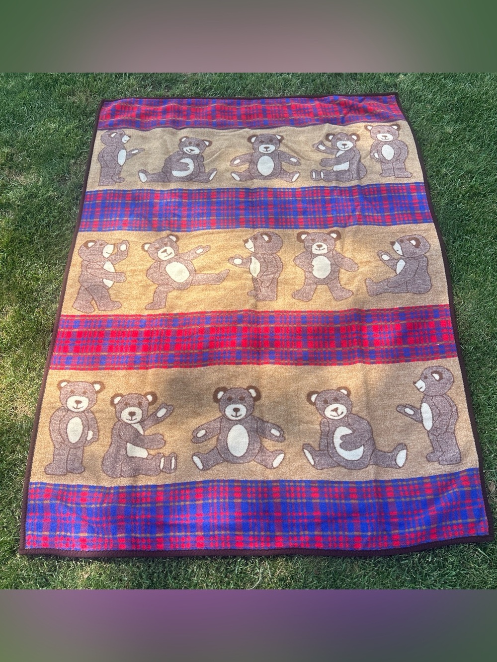 Vintage Rare SAN MARCOS 55”x76” Plaid Teddy Bear Blanket